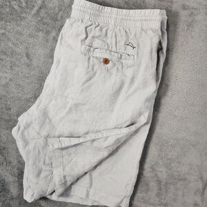 Tommy Bahama Men's XL Light Gray 100% Linen Drawstring Flat Front Chino Shorts